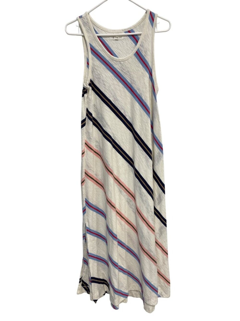 Lou and Grey Tank Maxi Dress XS Diagonal Striped Slub Jersey Cotton Multicolor